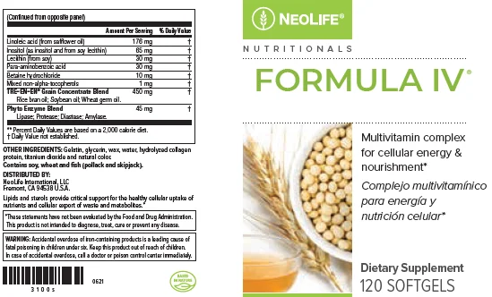 Etiqueta Neolife Formula IV