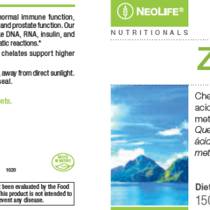 Etiqueta Neolife Zinc Quelado