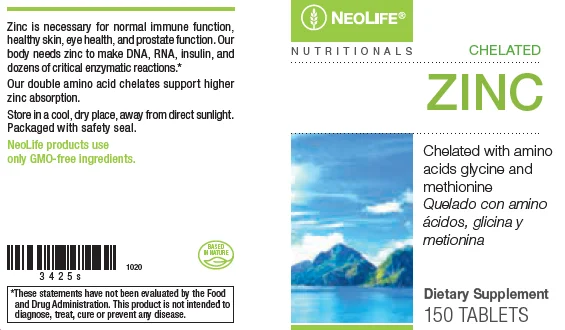 Etiqueta Neolife Zinc Quelado