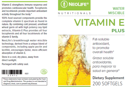 Etiqueta Neolife Vitamina E Plus
